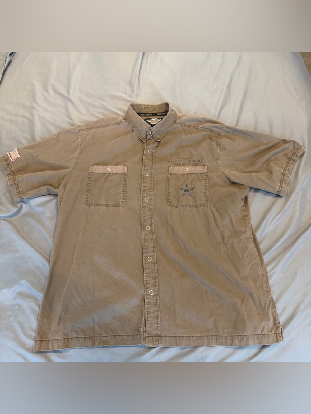 Harley Davidson Brown Snap Button Shirt Eagle Tag XXL